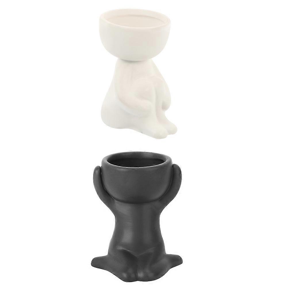 Ceramic Flower Pot Black Human Shaped for Decoration 4Pcs Reusable
