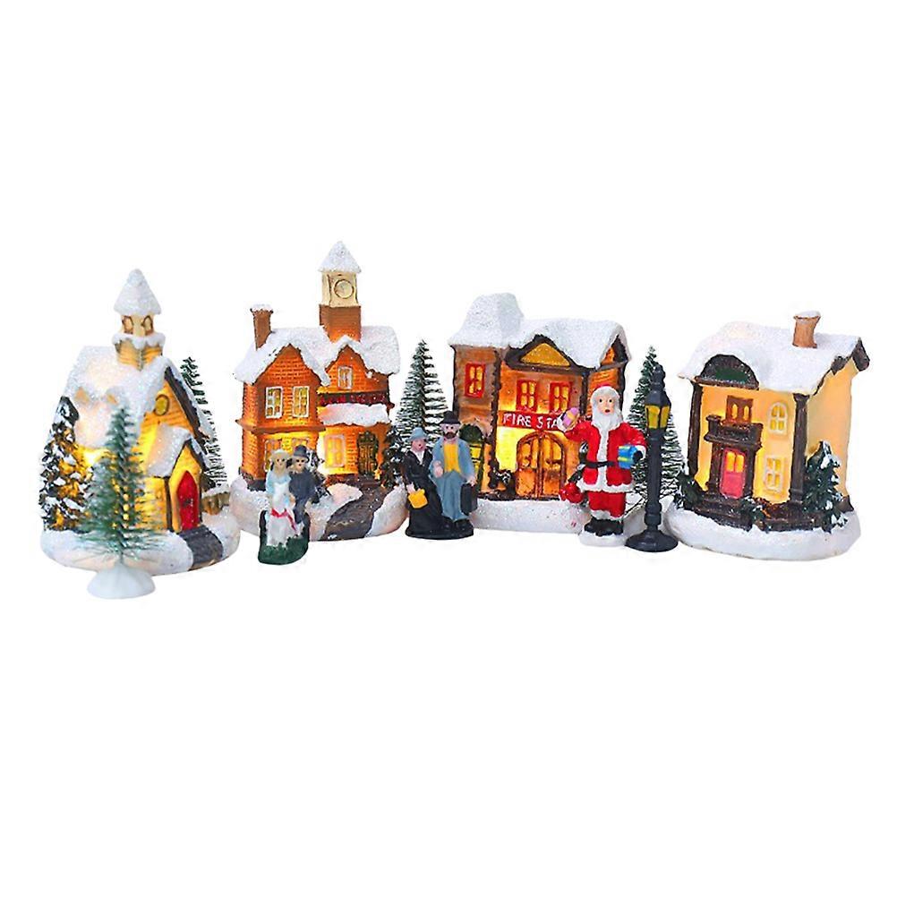 Resin Luminous Craft Xmas House for Decoration 1Set Assorted Color