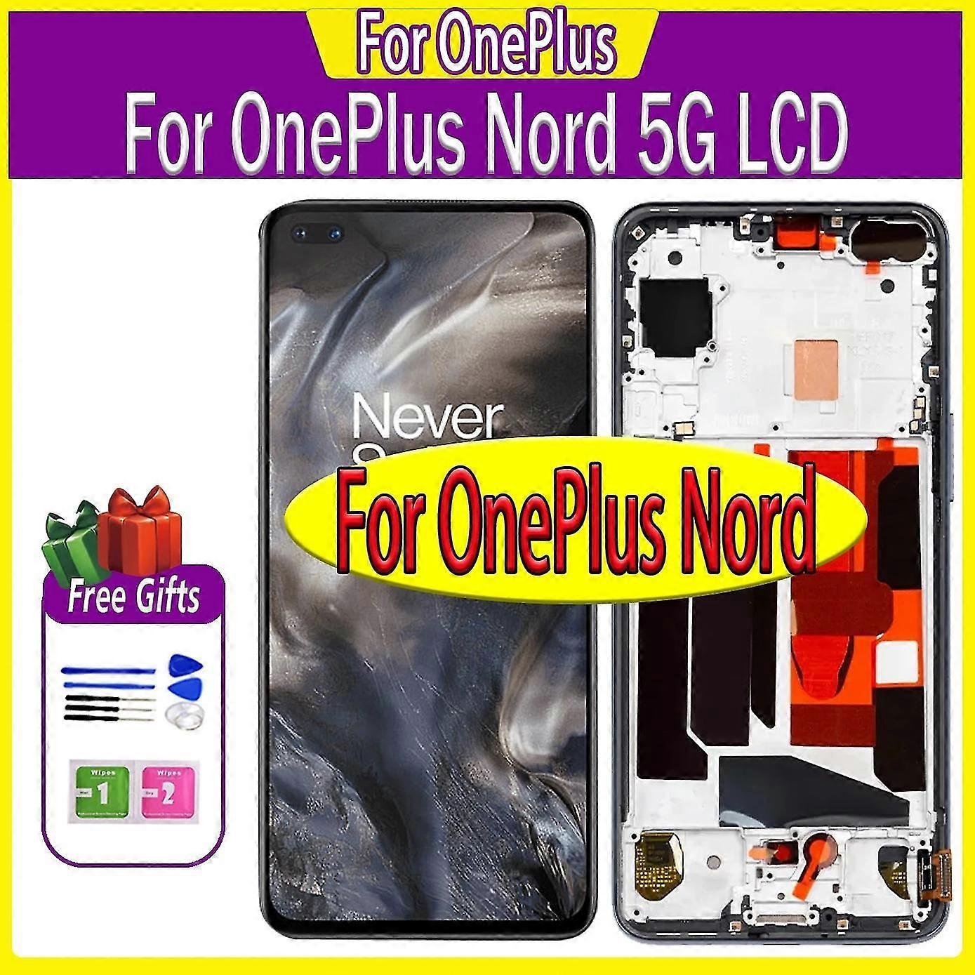 AAA جودة AMOLED LCD ل OnePlus Nord 5G شاشة LCD تعمل باللمس استبدال لوحة التحويل الرقمي AC2001 AC2003 تجميع الشاشة