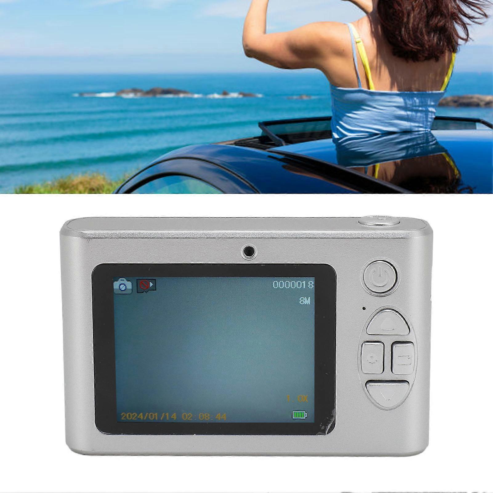 4K Digital Camera 48MP HD 16X Digital Zoom Autofocus Portable Pocket Micro SLR Camera with 2.4 Inch TFT Screen for Travel Photography Vlogging Silver