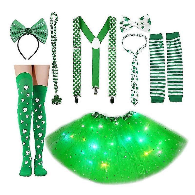8kpl Saint Patricks Day Puku Asusteet Asetettu Shamrock Henkselit Tutu Hame