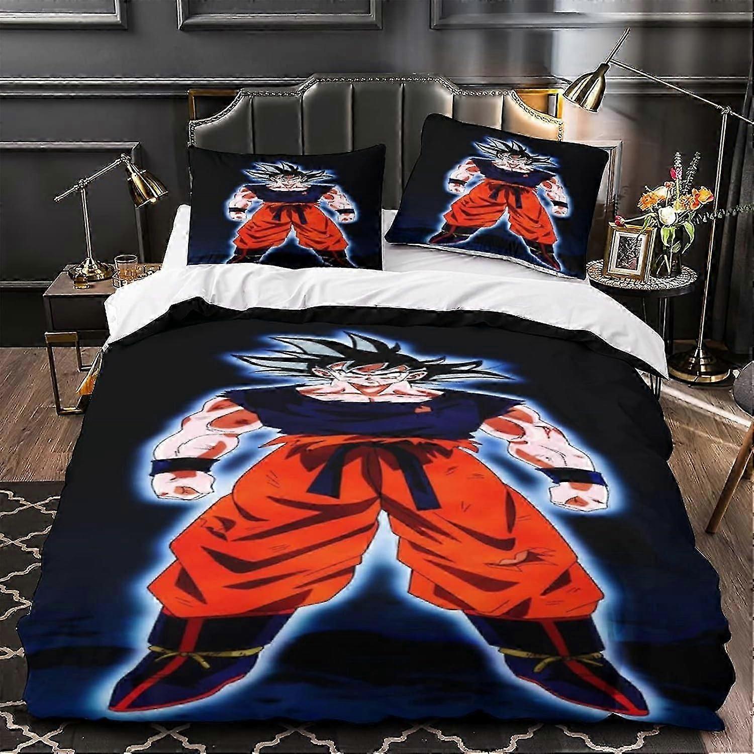 Conjunto de Roupa de Cama Goku com Fronhas de Sangue Quente Conjunto de Roupa de Cama Kingcraft com Fecho com Zíper Capa de Edredão para Quartos para Adolescentes Adultos