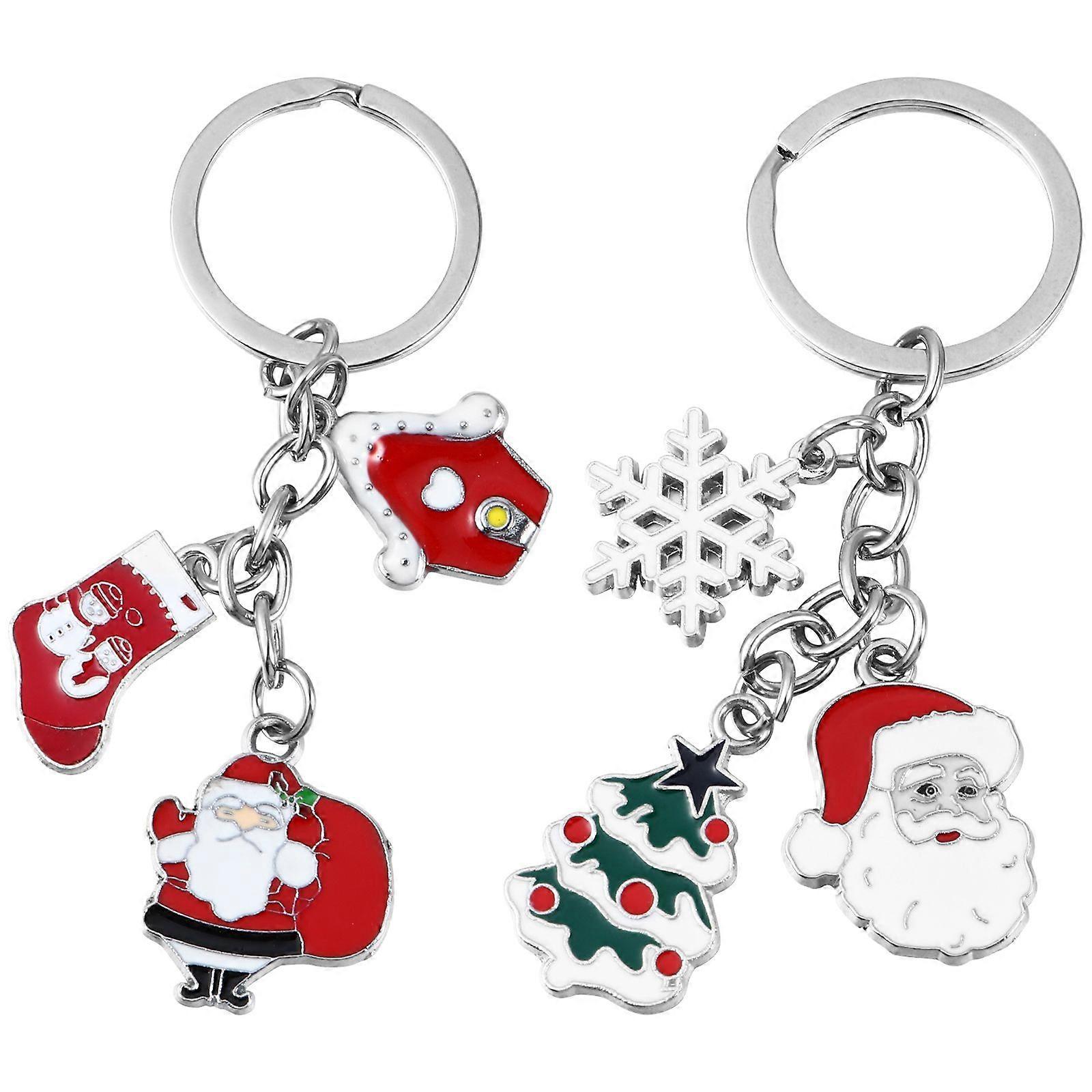 2Pcs Cartoon Santa Claus Snowflake Keychain Pendants Creative Hanging Keychains