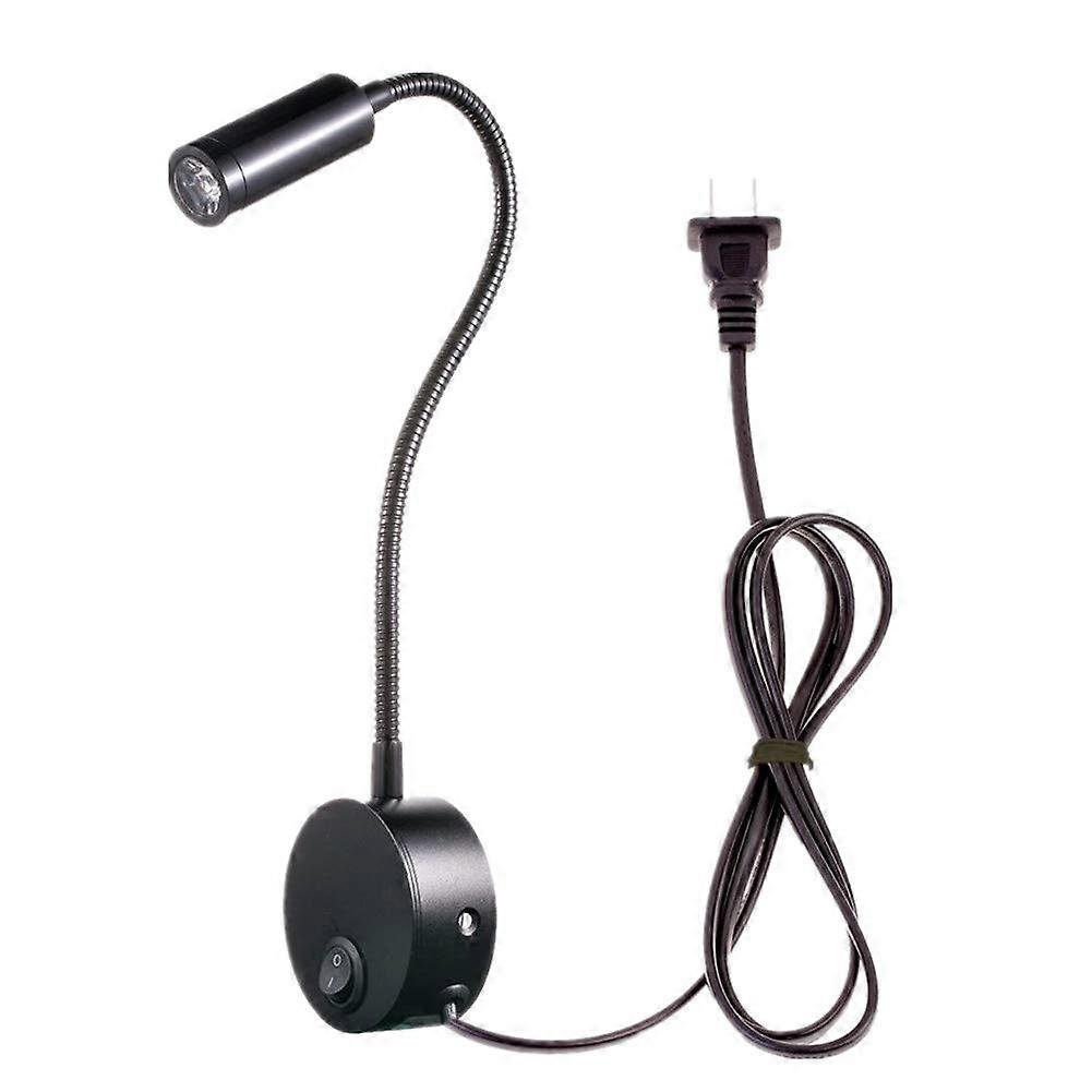 3W Wall Mounted Reading Light Flexible Gooseneck LED Sconce Lamp With Plug And Switch Black 01 Cold White