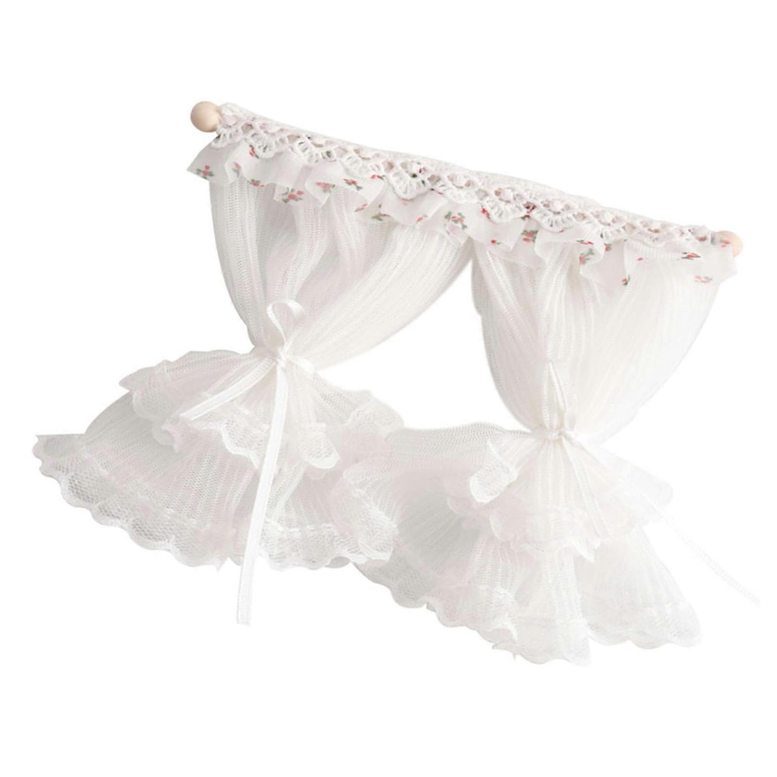 Dollhouses Window Drapes Lace Curtains With Removable Tie Strings Photography Props  Pink