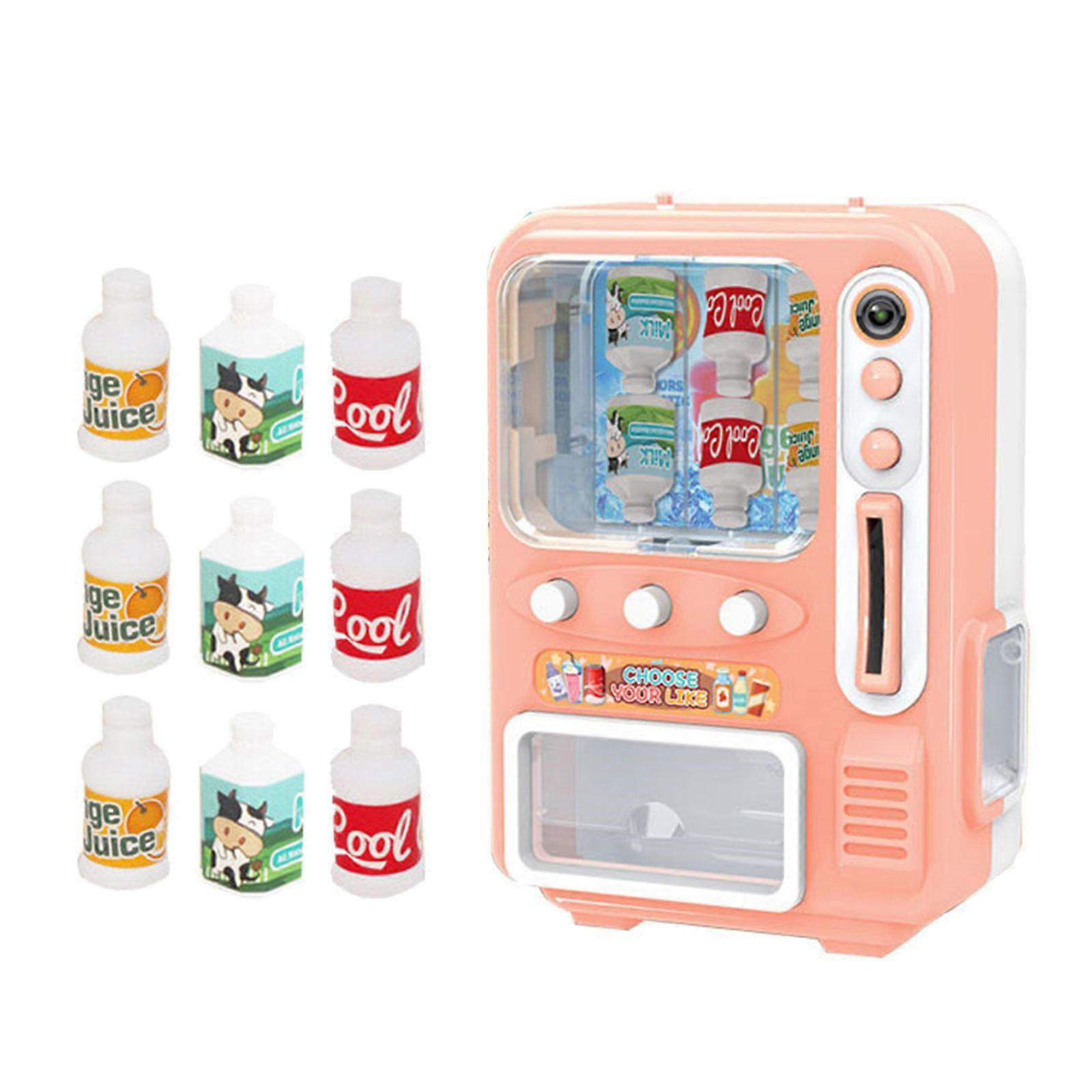 Kids Pretend Play Vending Machine With 9 Miniature Drinks For Fine Motor Skill Development Multicolor