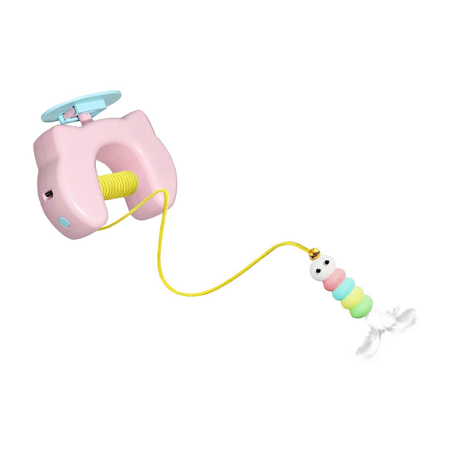 Electric Elevating Cats Toy Funny Teasing Bouncing Funny Exercise Teaser Toy for Felines with Long Rope Bouncing Toy  Pink