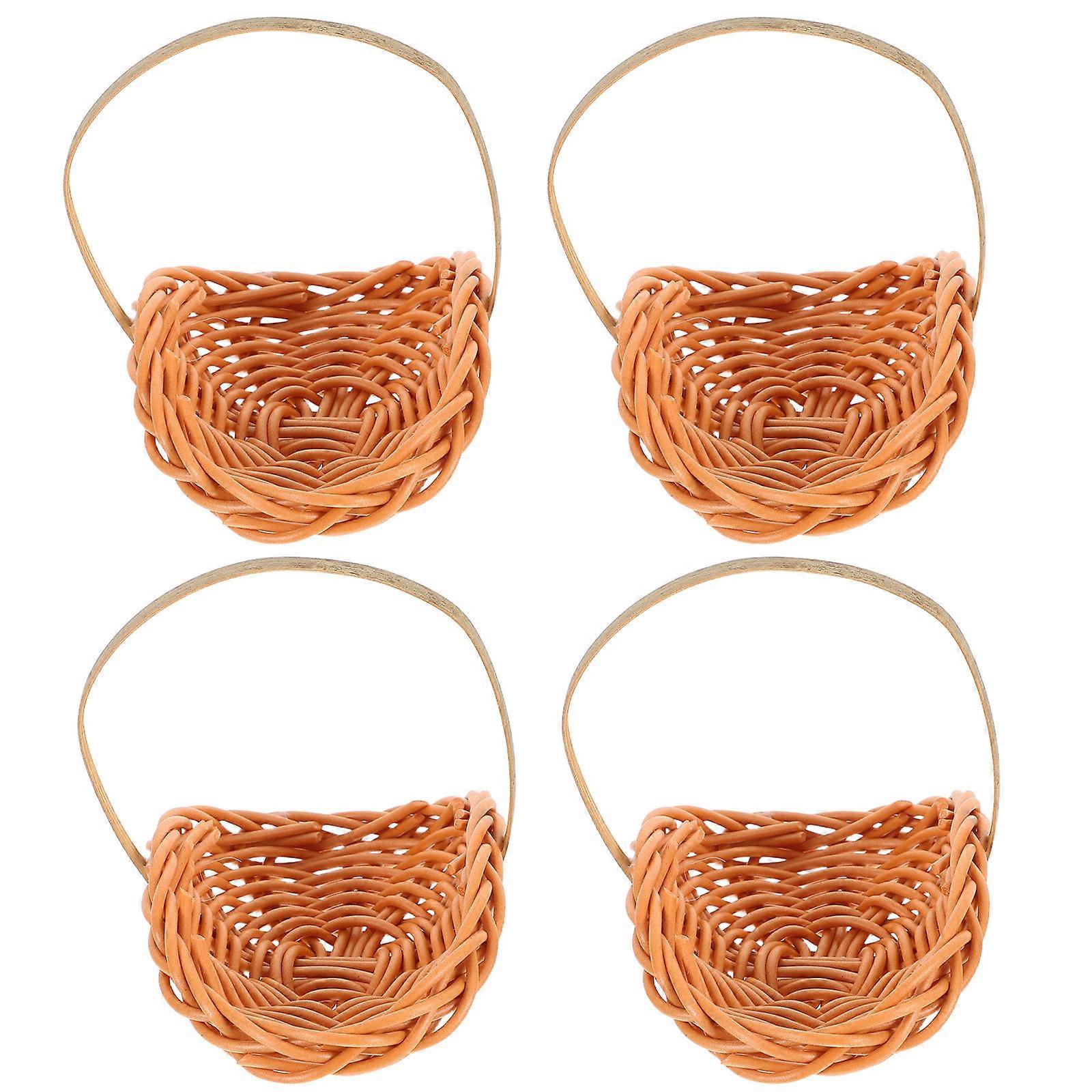 4Pcs Mini Woven Basket for Decor with Handle Handheld