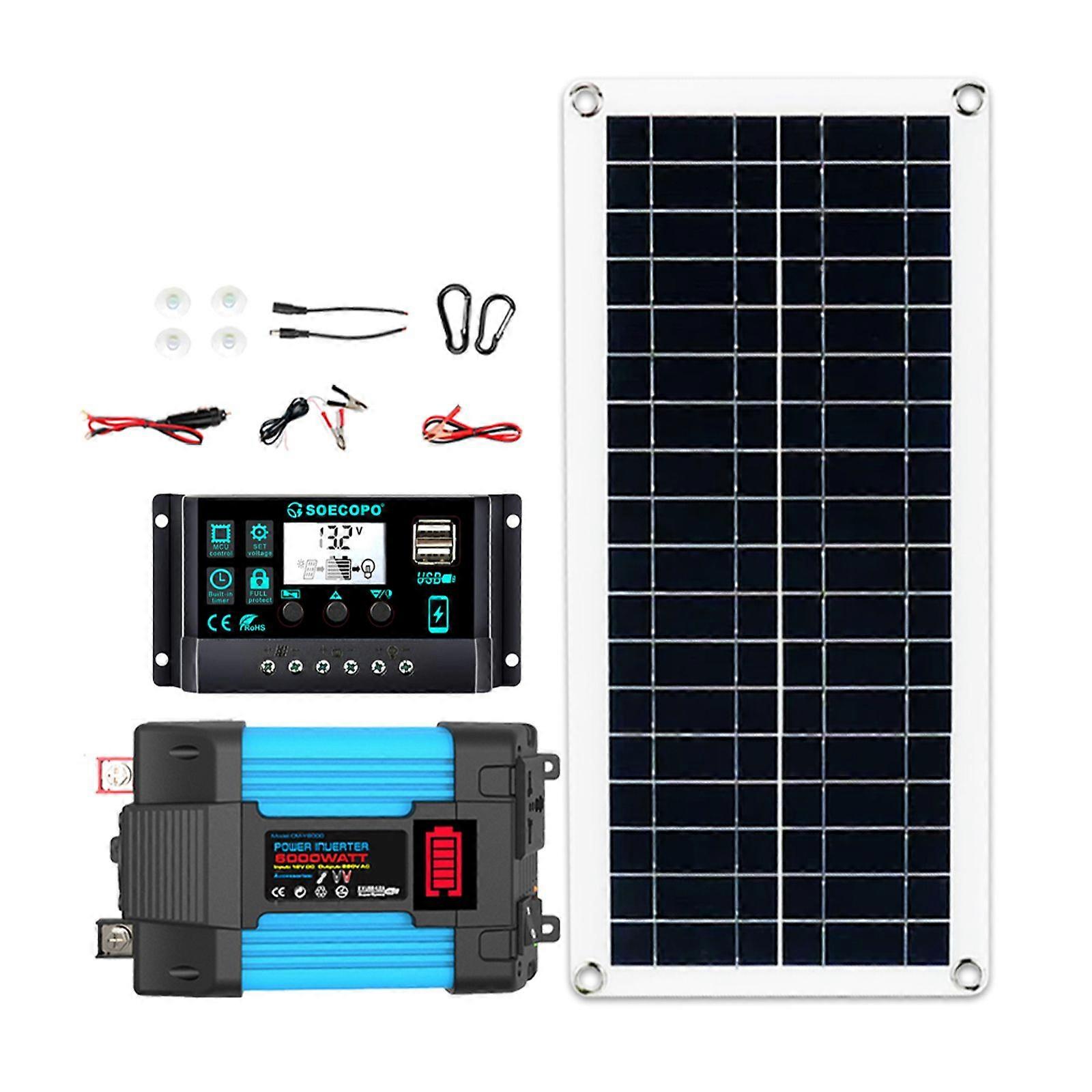 200W Solar Panel with 6000W Power inverter DC 12V/24V to AC 110V/220V 100A MPPT Controller Solar System Complete Kit for Home Camping Off-Grid