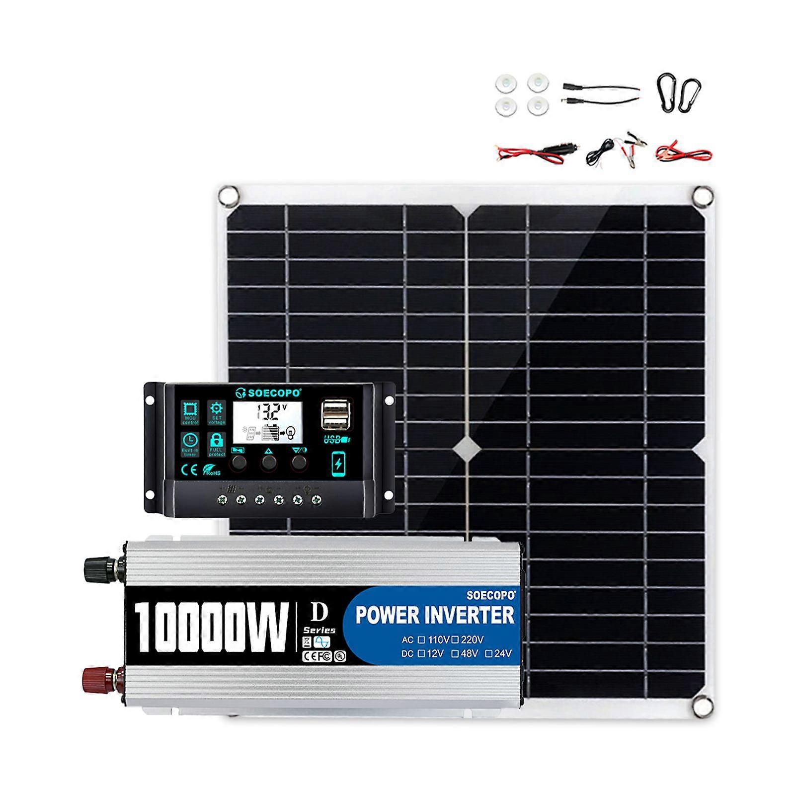 10000W Solar System Complete Set for RV Camping Home with 220V 300W Solar Panel, Dual USB Inverter 100A Controller 10000W Solar System Complete Set fo