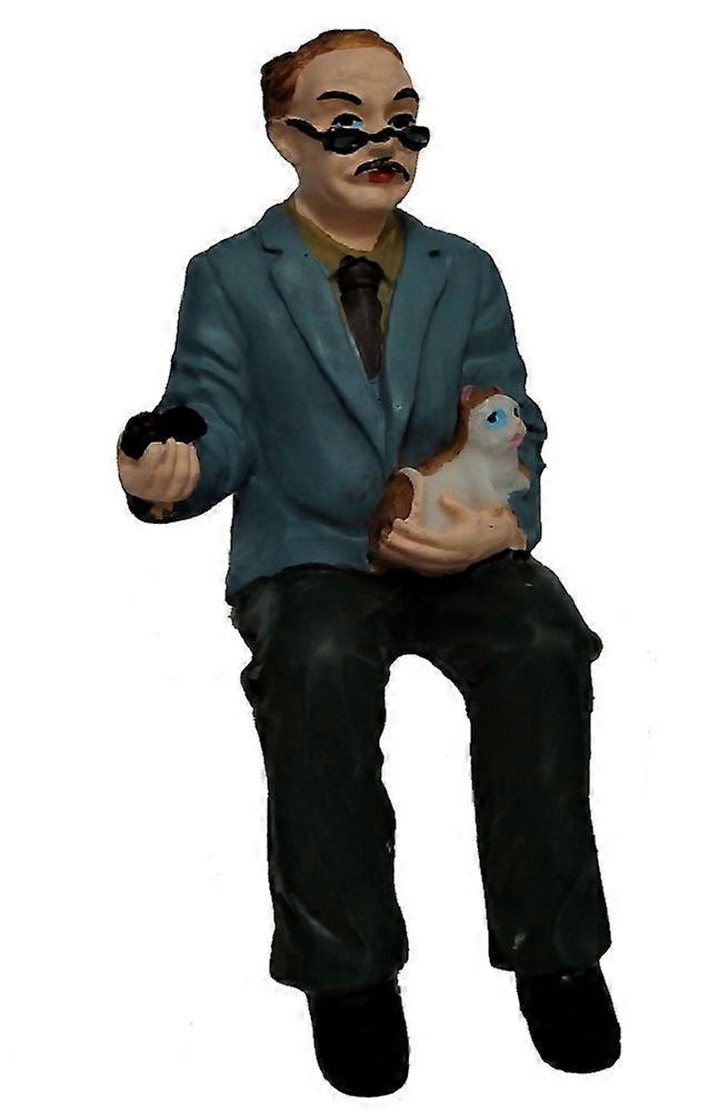 Dolls House Old Man Sitting With Cat 1:12 Scale People Resin Figure