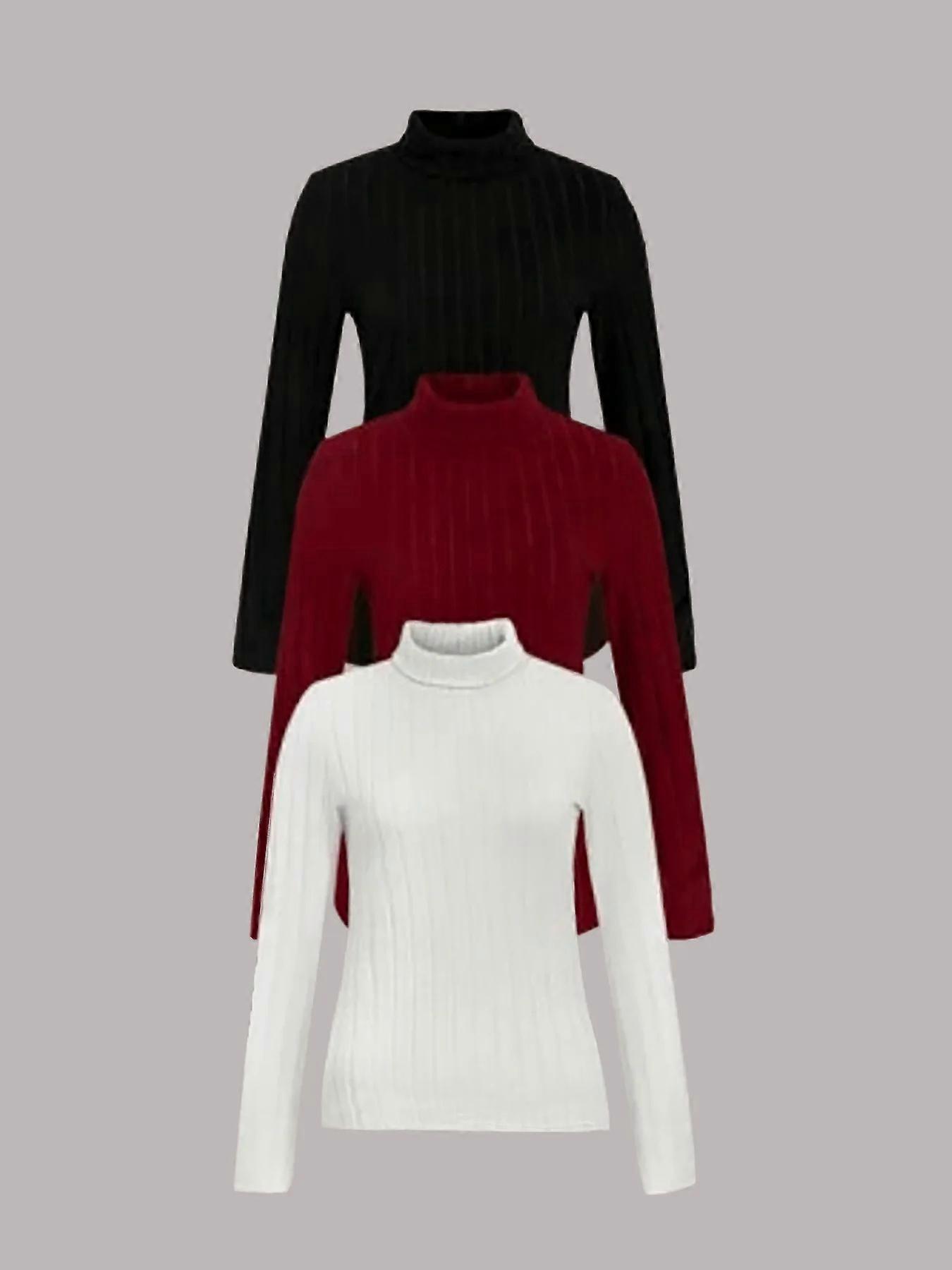 Knitted Long Sleeve Base Layer Sweater Set Black Red White Three Piece Set High Collar Pure Color Female Sweater from Mainland C
