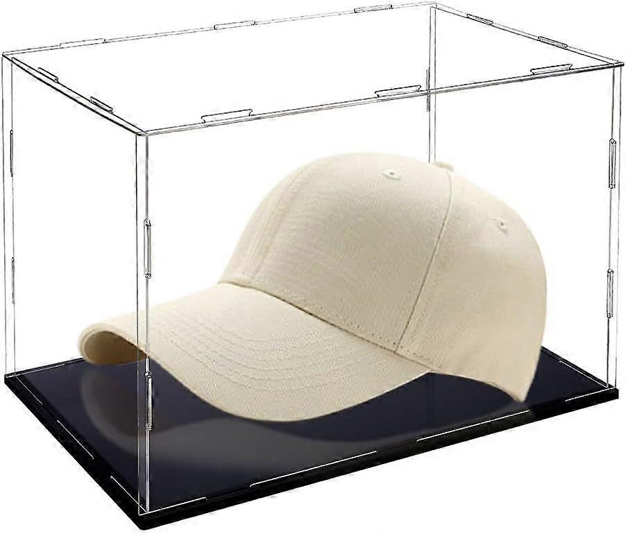 Acrylic Hat Display Case Clear Baseball Holder Dustproof Display Box with Black Base Display Case Cube for Action Figures Baseball Cabinet Protection 