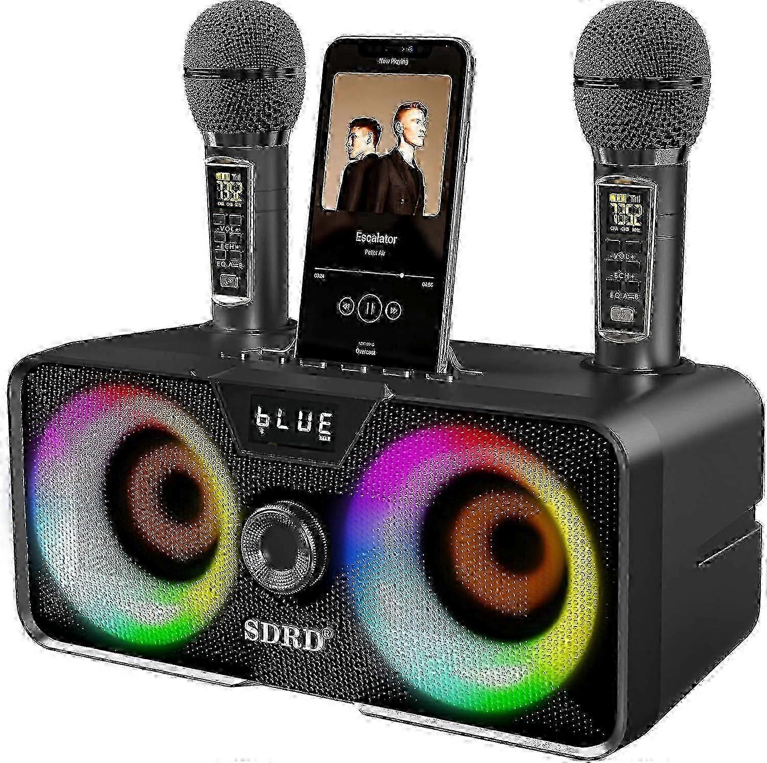Karaoke Machine for Adults and Kids with 2 UHF Wireless Microphones,Portable Bluetooth Speaker PA Speaker System with LED Party Lights for Home Party
