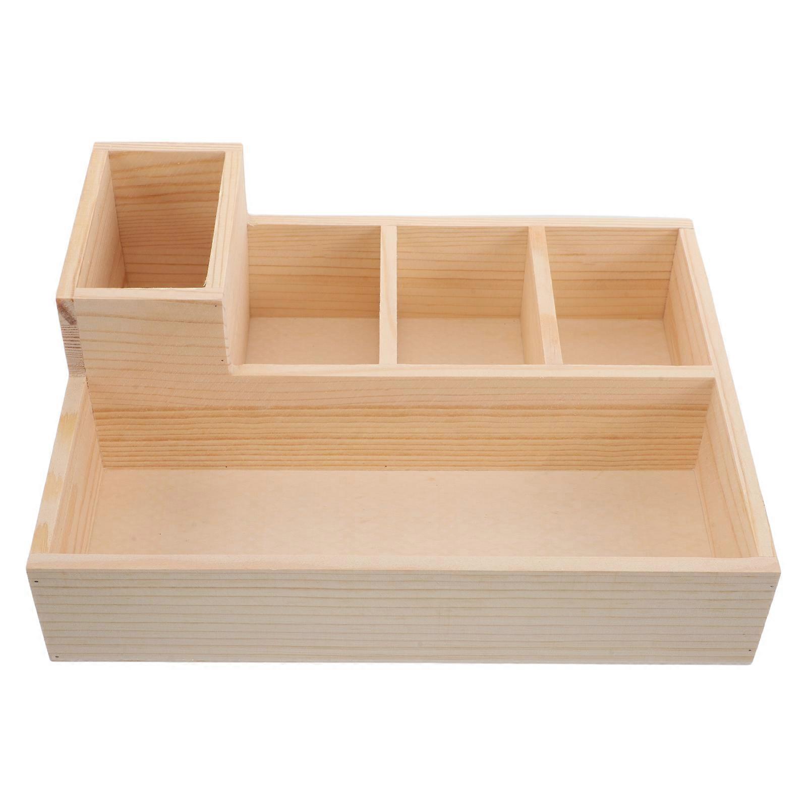 Beige Wooden Storage Divider Box with Multiple Compartments for Organizing Socks