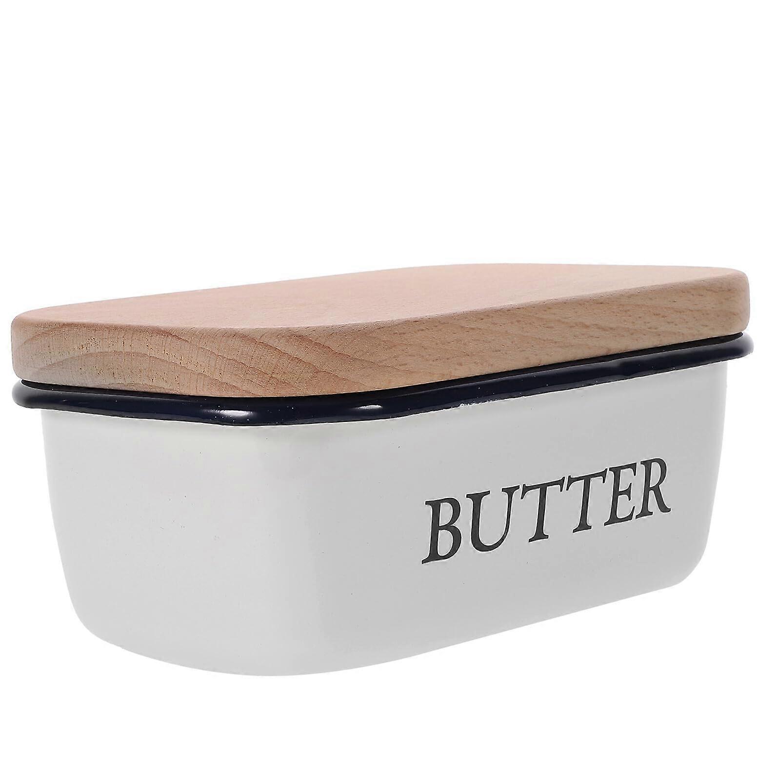 Butter Dish Enamel Container with Lid Keeps Butter Fresh for Counter or Fridge Storage