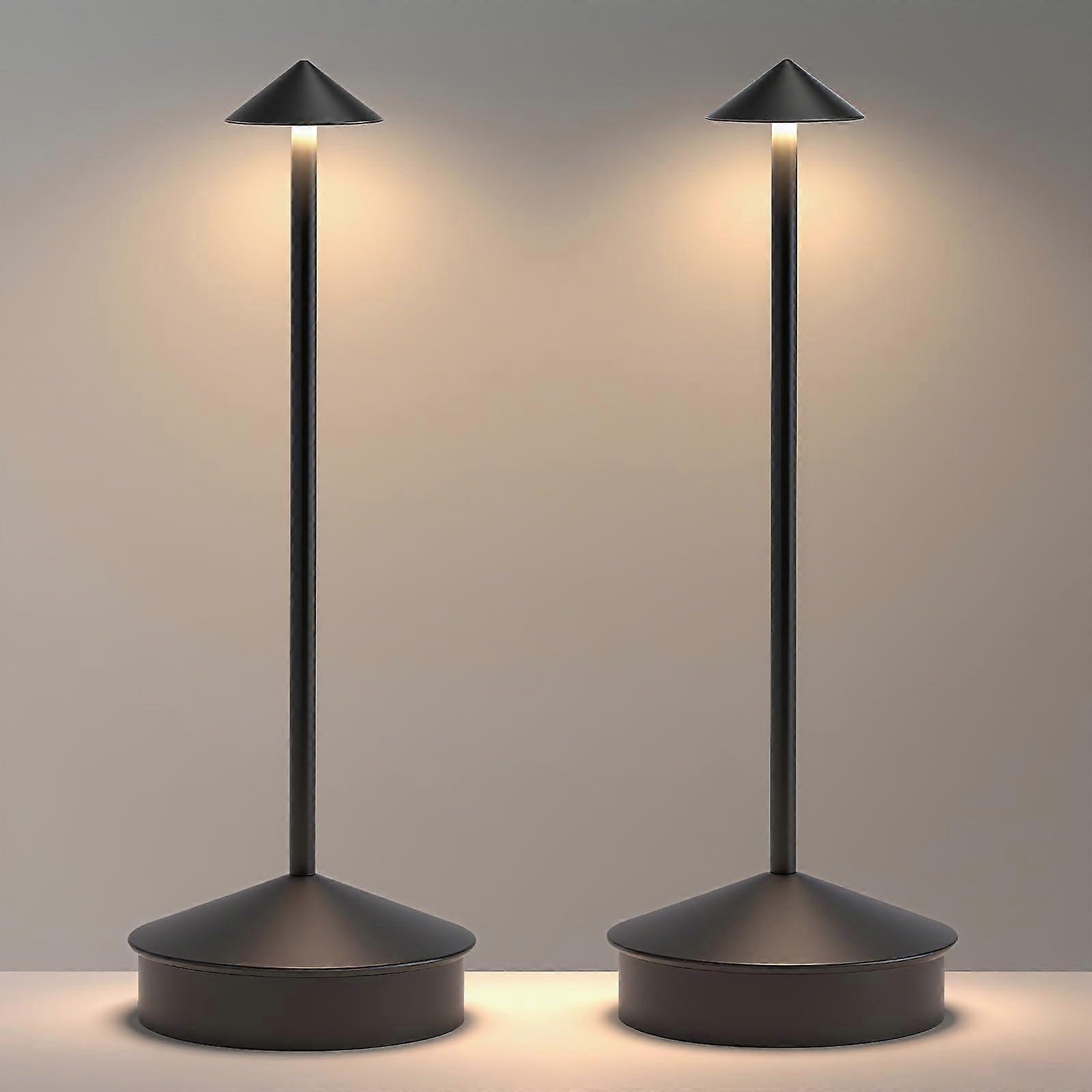 2 Pack Cordless LED Table Lamp, Rechargeable Touch Control, Dimmable 3 Color, Waterproof Black