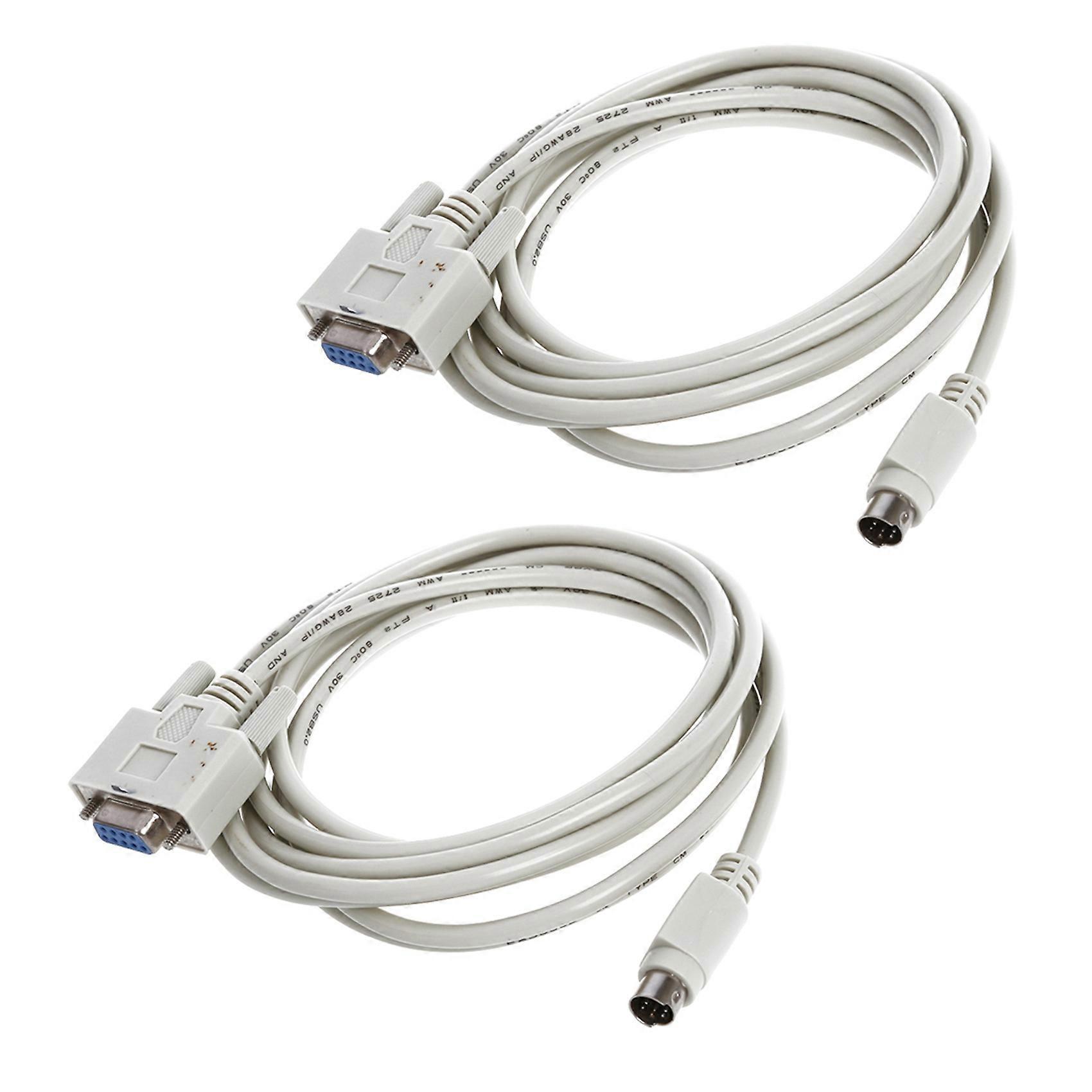 2X DB9P to 8P Mini Din RS232 Download Cable White 8.2 Ft for PLC DVP-EH
