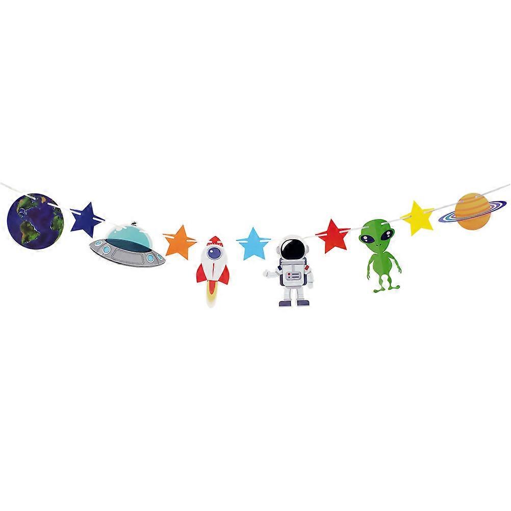 Birthday Banner Astronaut Theme Banner Pull Flag 2Pcs for Decoration