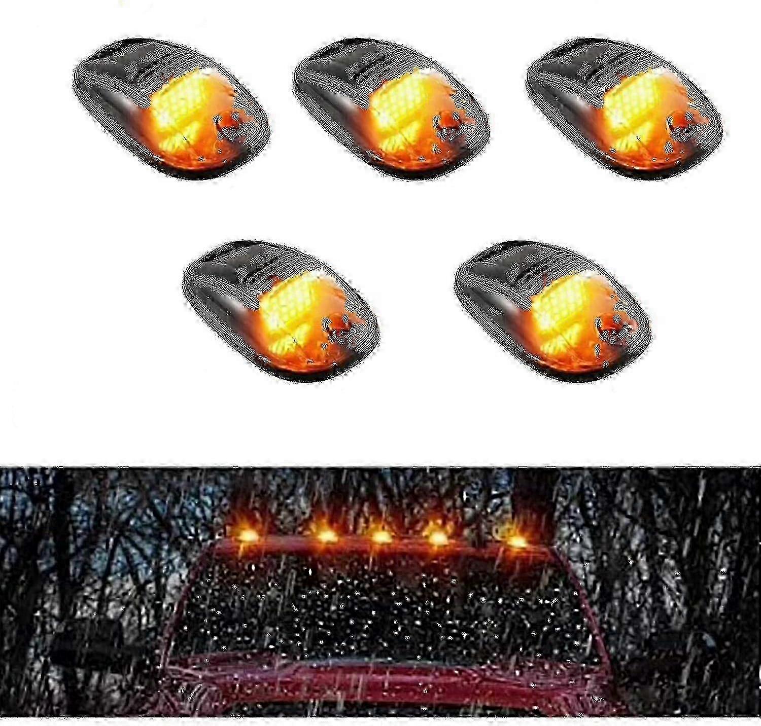 Luces De Techo LED ámbar Para Dodge Ram 99-01 | 5 Piezas Cromadas Con Lente Amarilla, Fáciles De Instalar