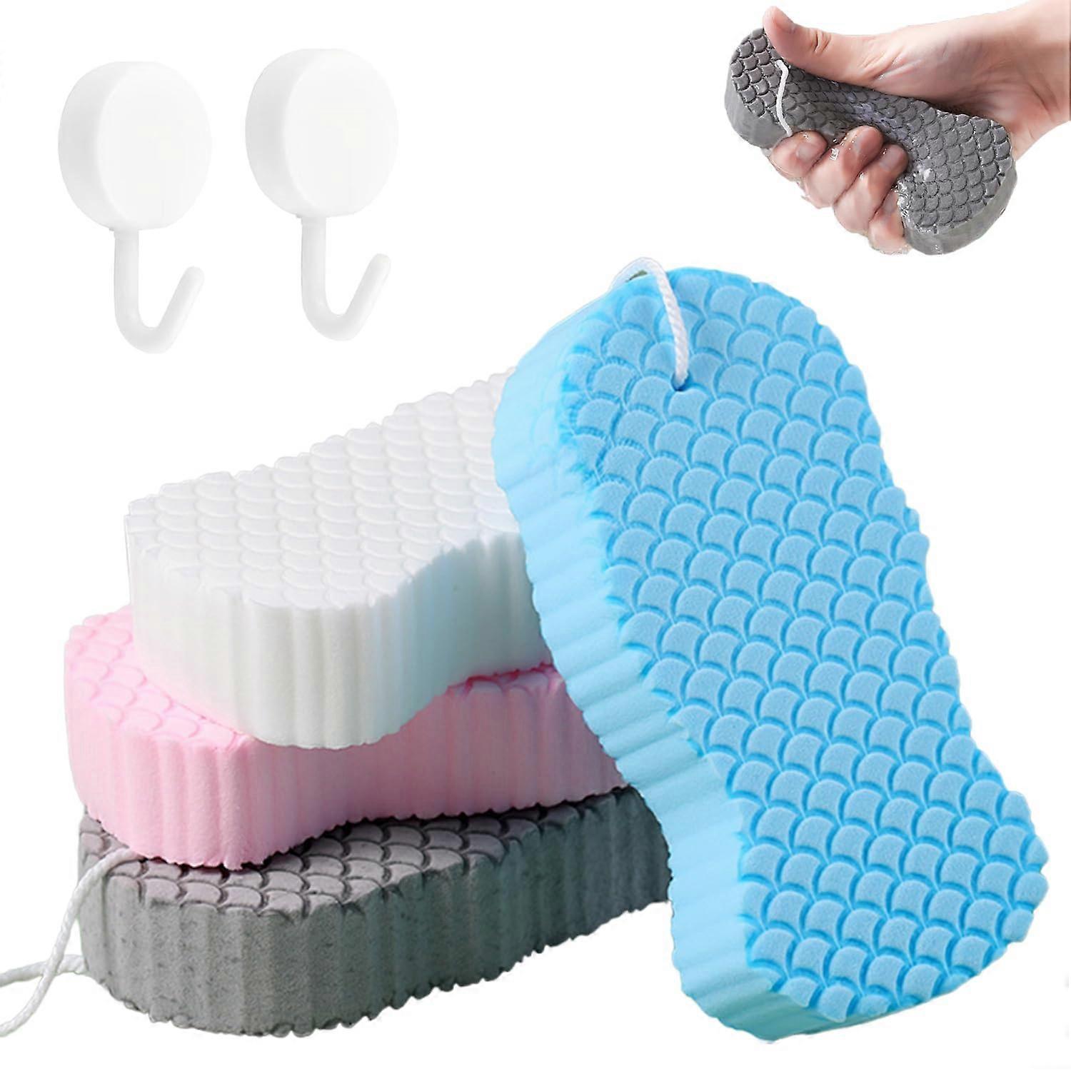 Exfoliating Body Scrubber 4pcs for Shower, 3D Soft Sponge Deep Gentle Cleansing, Reusable and SkinFriendly