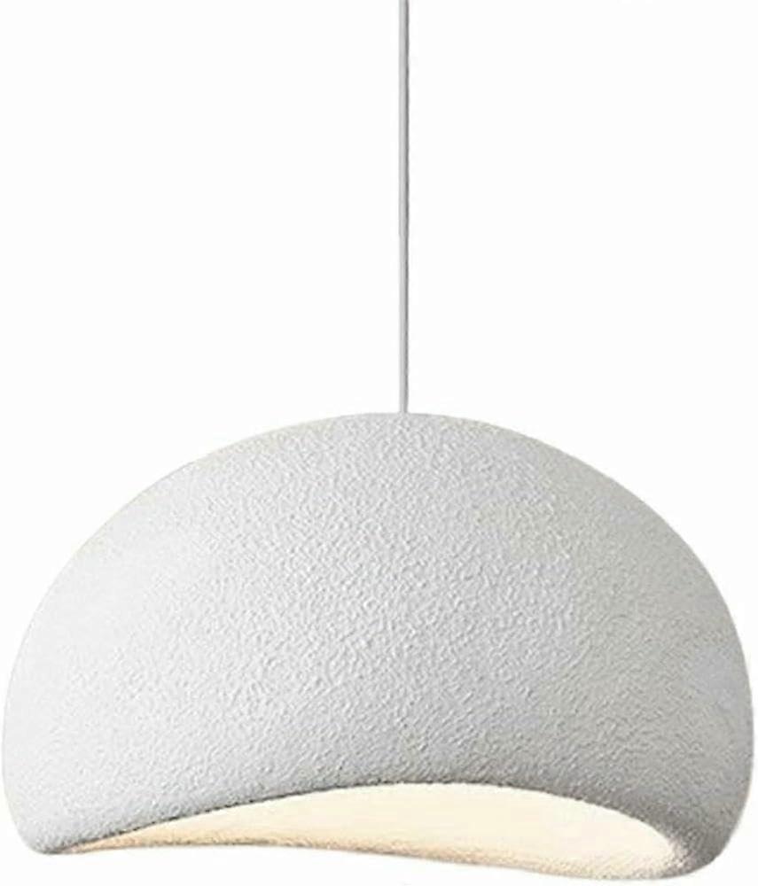 White Dome Pendant Light with Modern Minimalist Textured Plaster Look and Adjustable Hanging Length