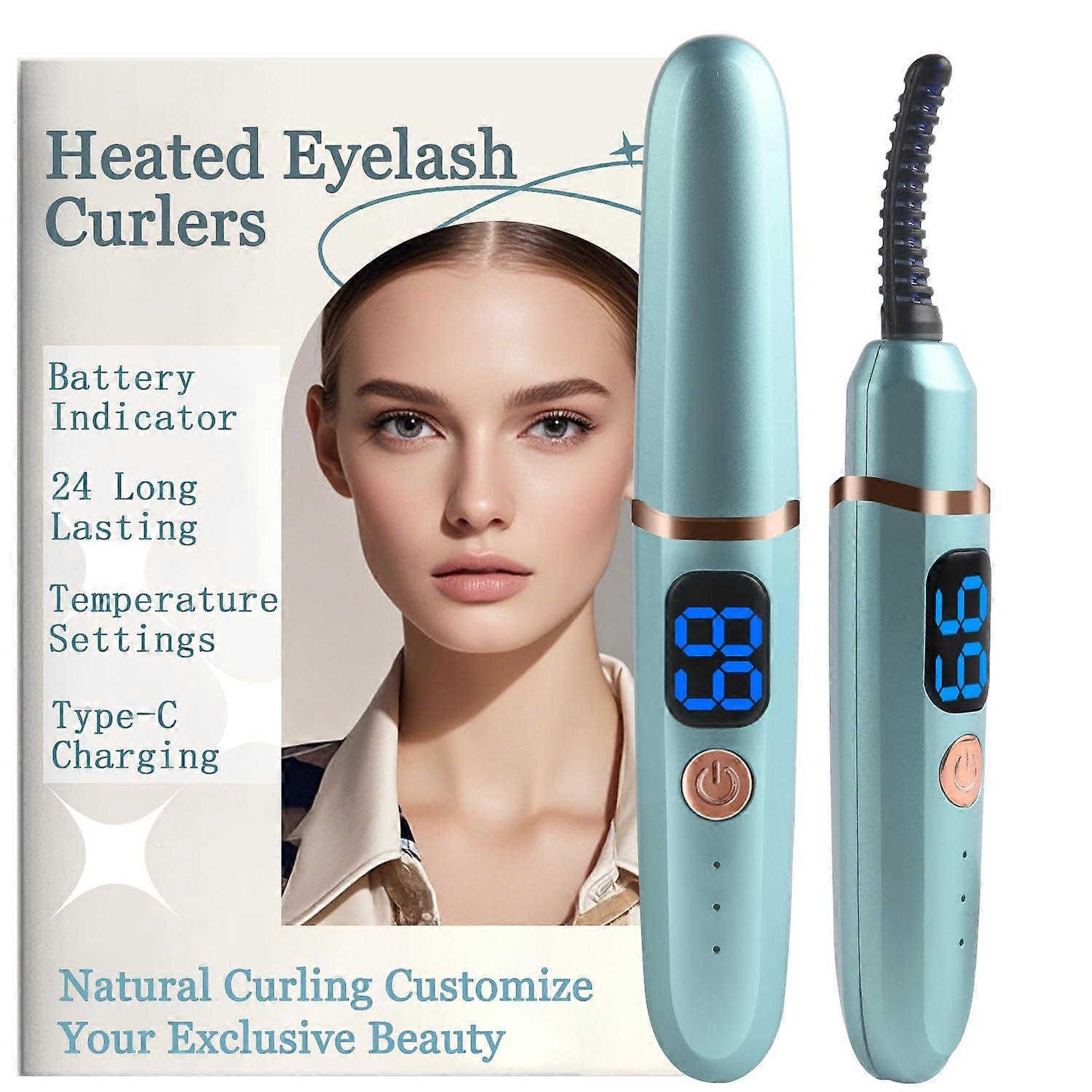 Heated Eyelash Curler with LED Display, 3 Temperature Modes, USB Rechargeable Lash Lifter Blue