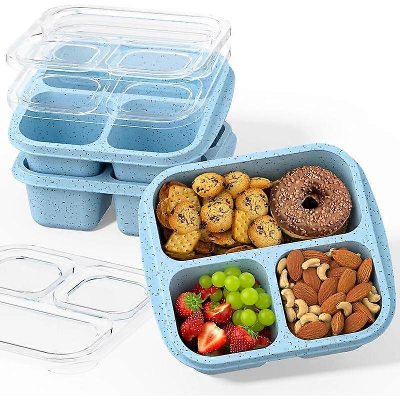 Snack Boxes (3 Pack) - Stackable Bento Boxes with 3 Compartments, Meal Prep Containers , Lightweight Lunch Containers for  and Adults,  (Blu