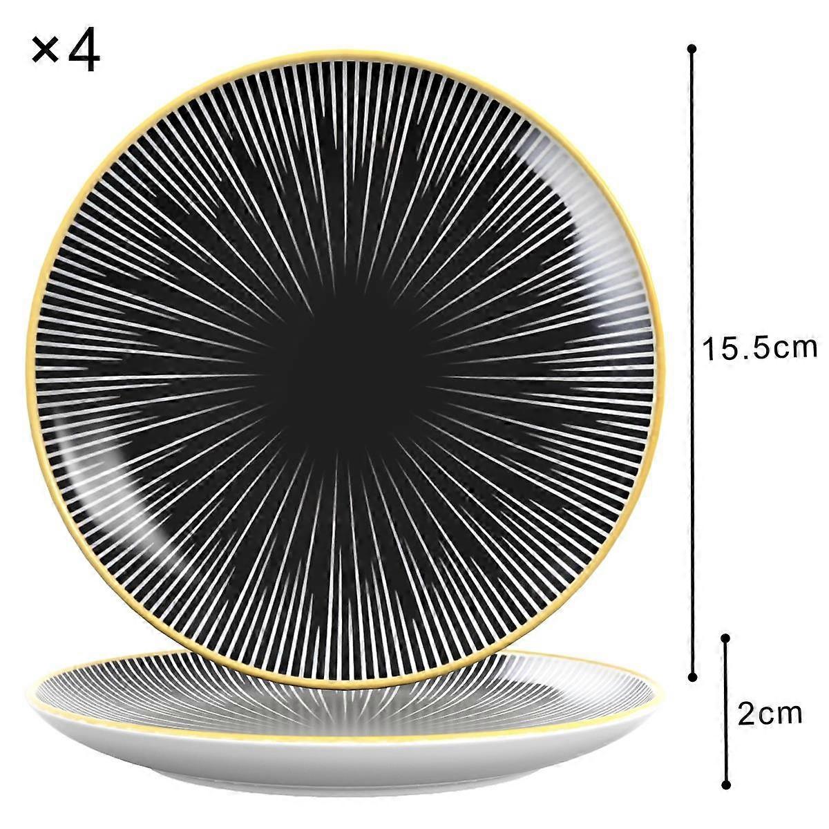 4x Porcelain Plate Pattern Endless - Black White - Diameter 15.3 cm - Breakfast Plate Dessert Plate Serving Plate for Salad Fruits Pasta Dessert Main Course and Snacks