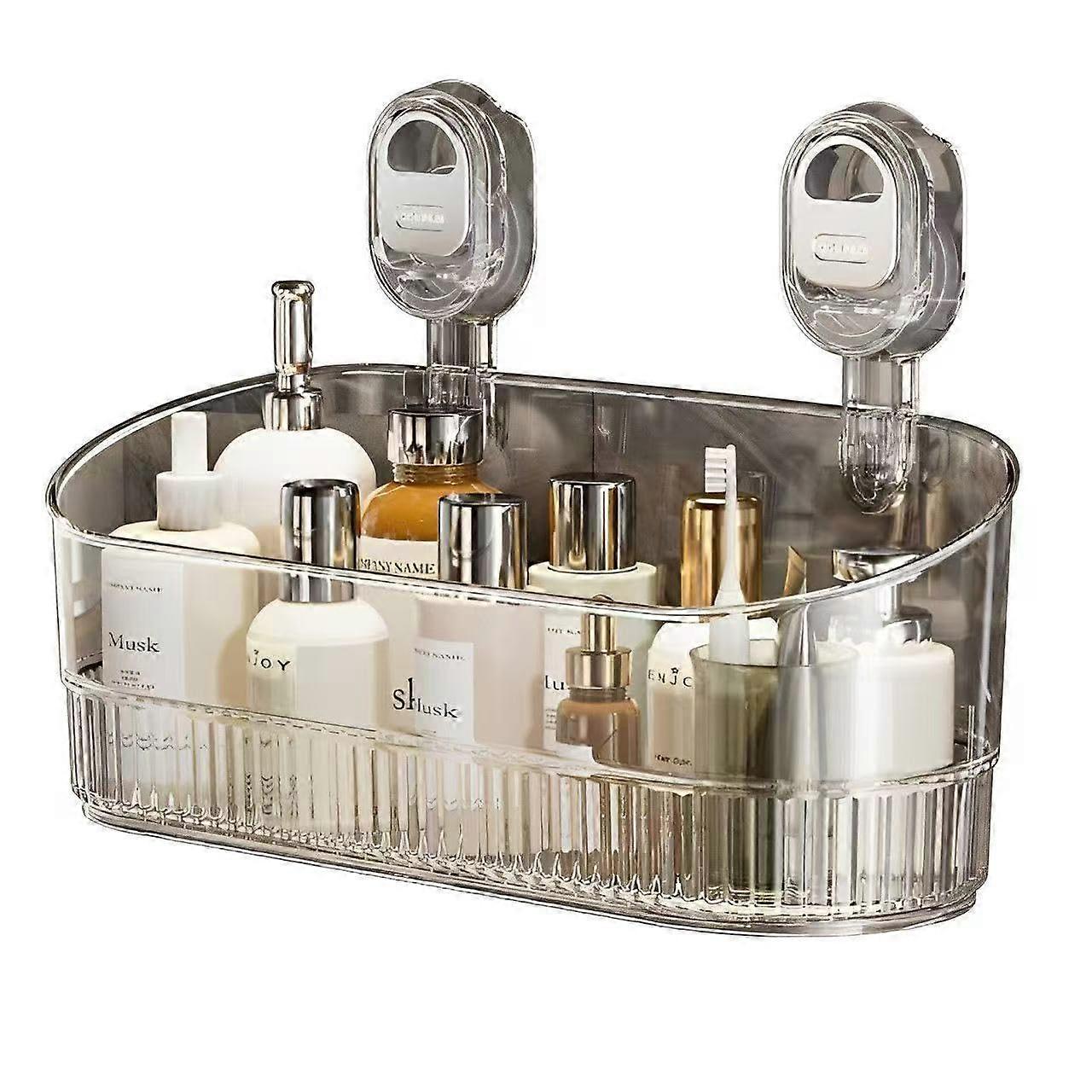 Bathroom Shower Caddy with Suction Cups, Nail Wall Mounted Shelf, Transparent Large Capacity