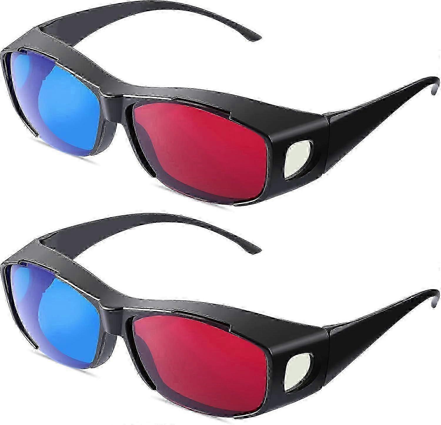 2 Pieces Red Blue 3D Glasses, 3D Movie Game Glasses 3D Viewing Glasses for Computer Monitors TVs Projectors Etc, Plastic Framework Glasses New