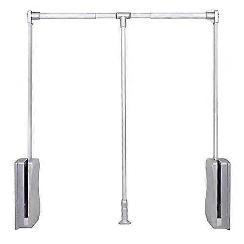 Pull Down Wardrobe Rail Adjustable Closet Rod with Air Pump Lift 2147 Inch Silver