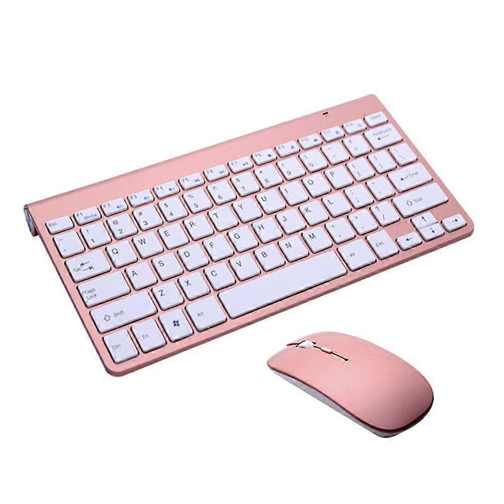2.4G Mini Keyboard Wireless Keyboard Ultra-thin Keyboard with Mouse for Home Office (Rose Gold, Without Battery)