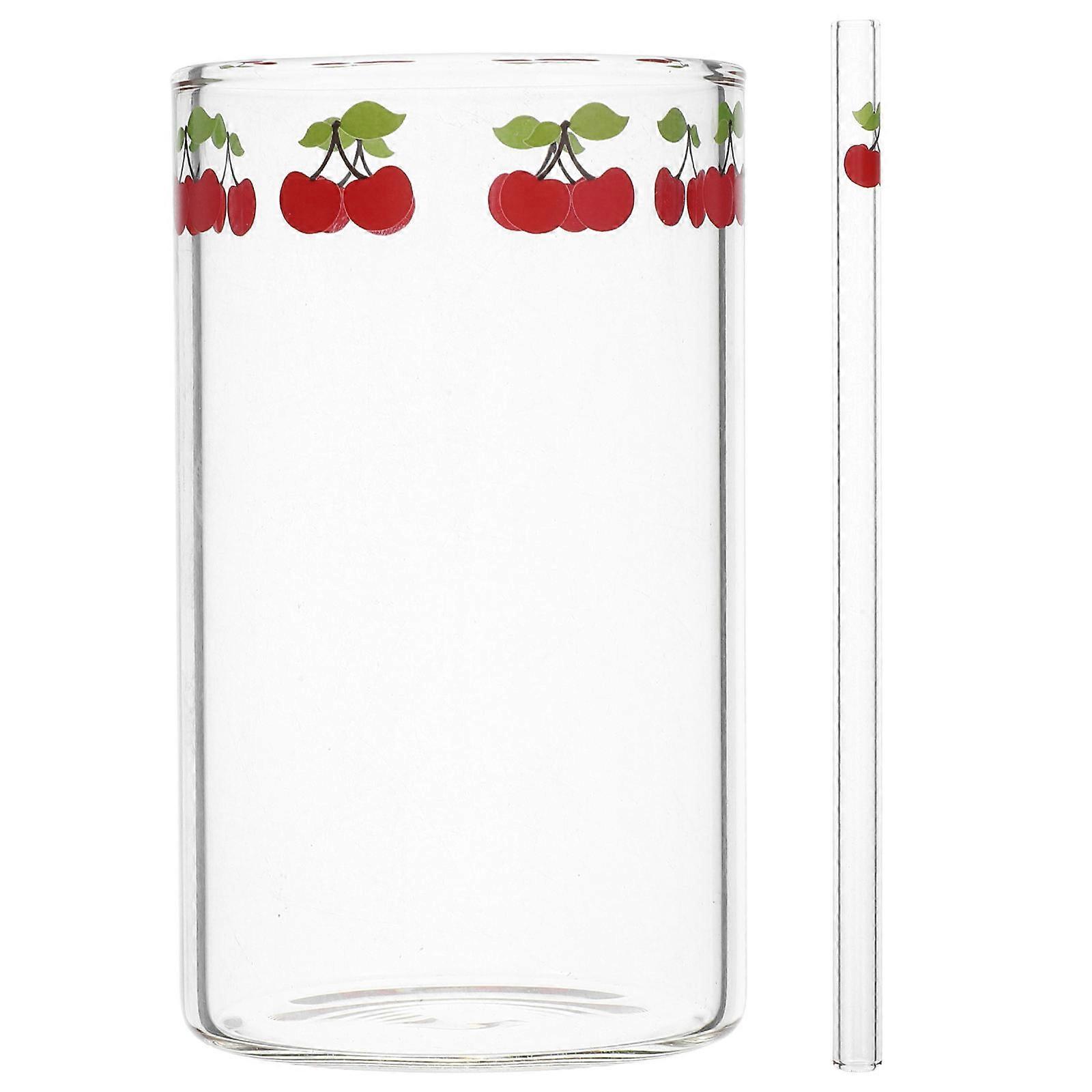 Cherry Glass Cup for Drinking with Straw 1Set Transparent Glass
