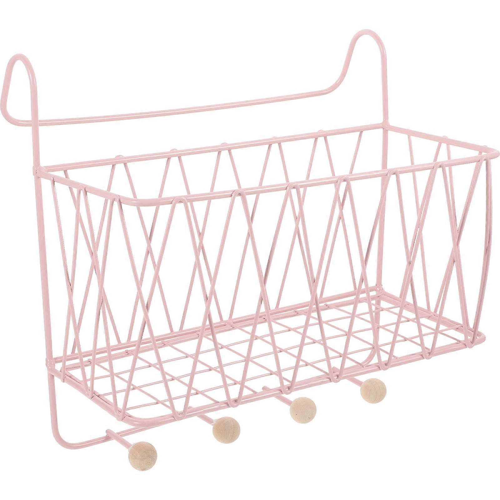 Hanging Hook Basket Iron for Storage Pink Wall Mounted Organizer