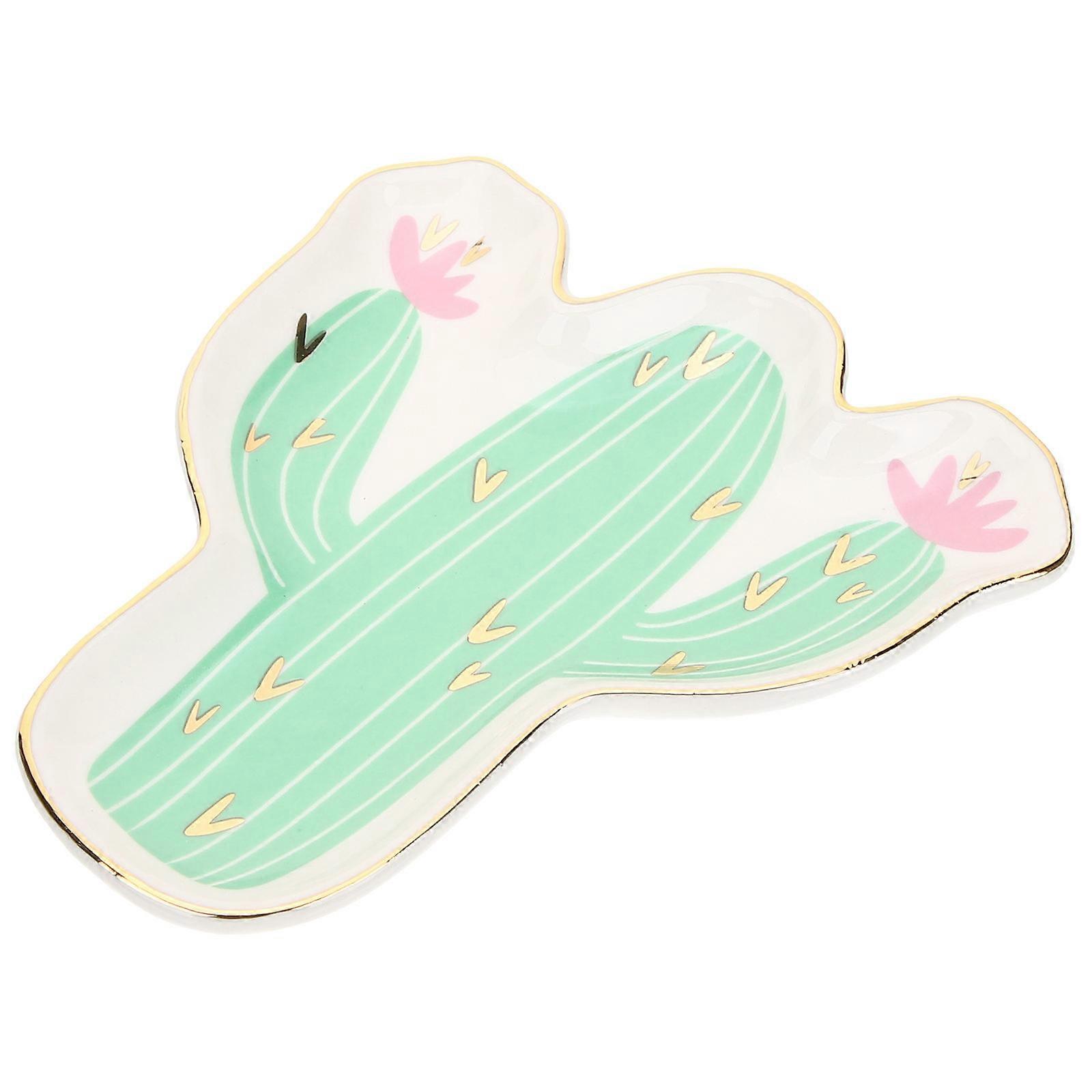 Light Green Ceramic Ring Dish for Home Unique Cactus