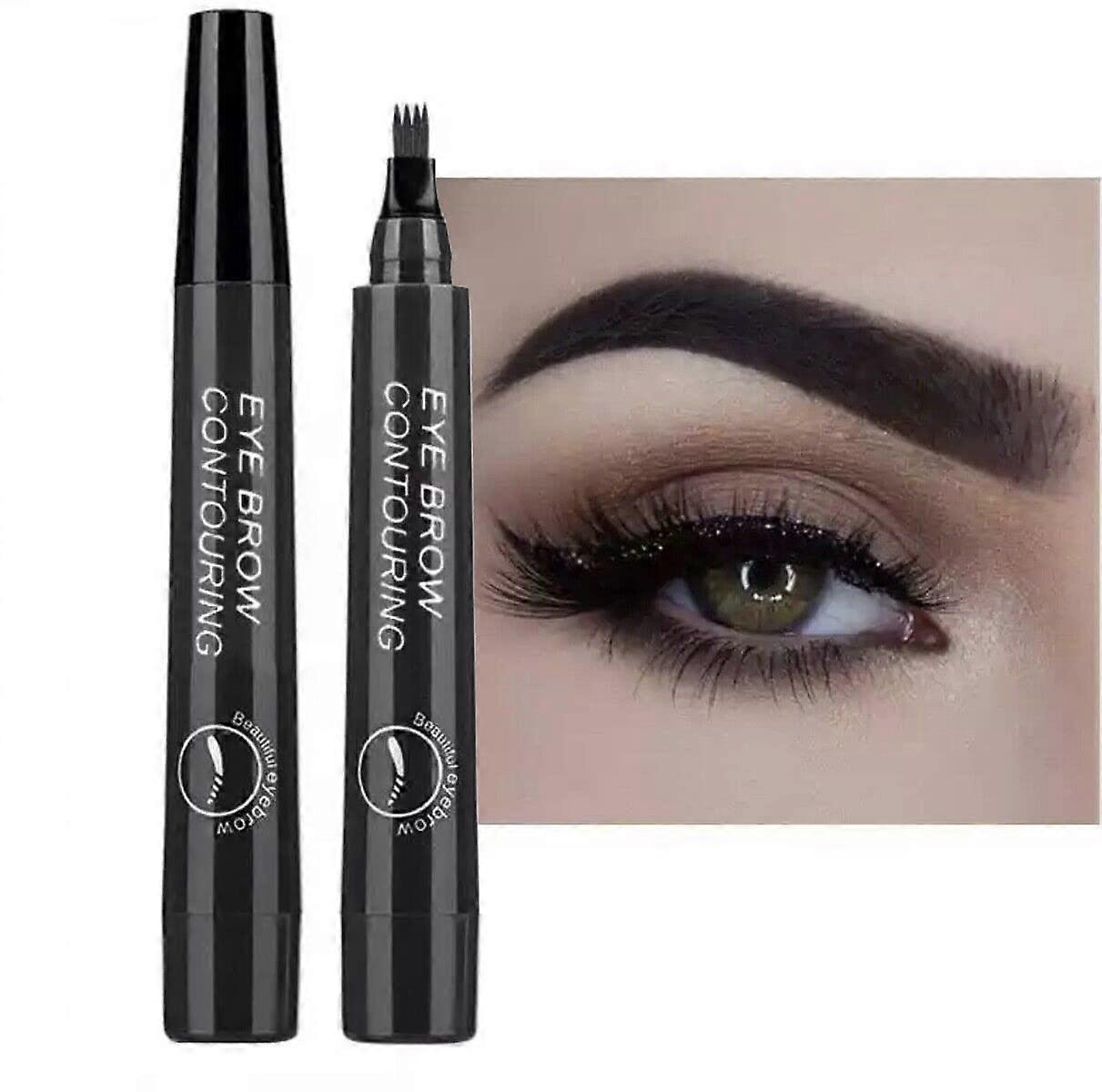 Microblading Eyebrow Pen Black Waterproof Smudgeproof 4 Fork Precision Tip LongLasting Brow