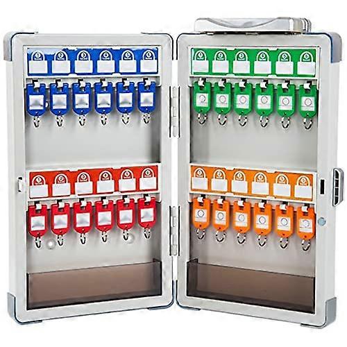 Key Lock Box with Secure Combination Lock, 24 Hook Wall Mounted Key Cabinet for Hotels and Offices Silver White