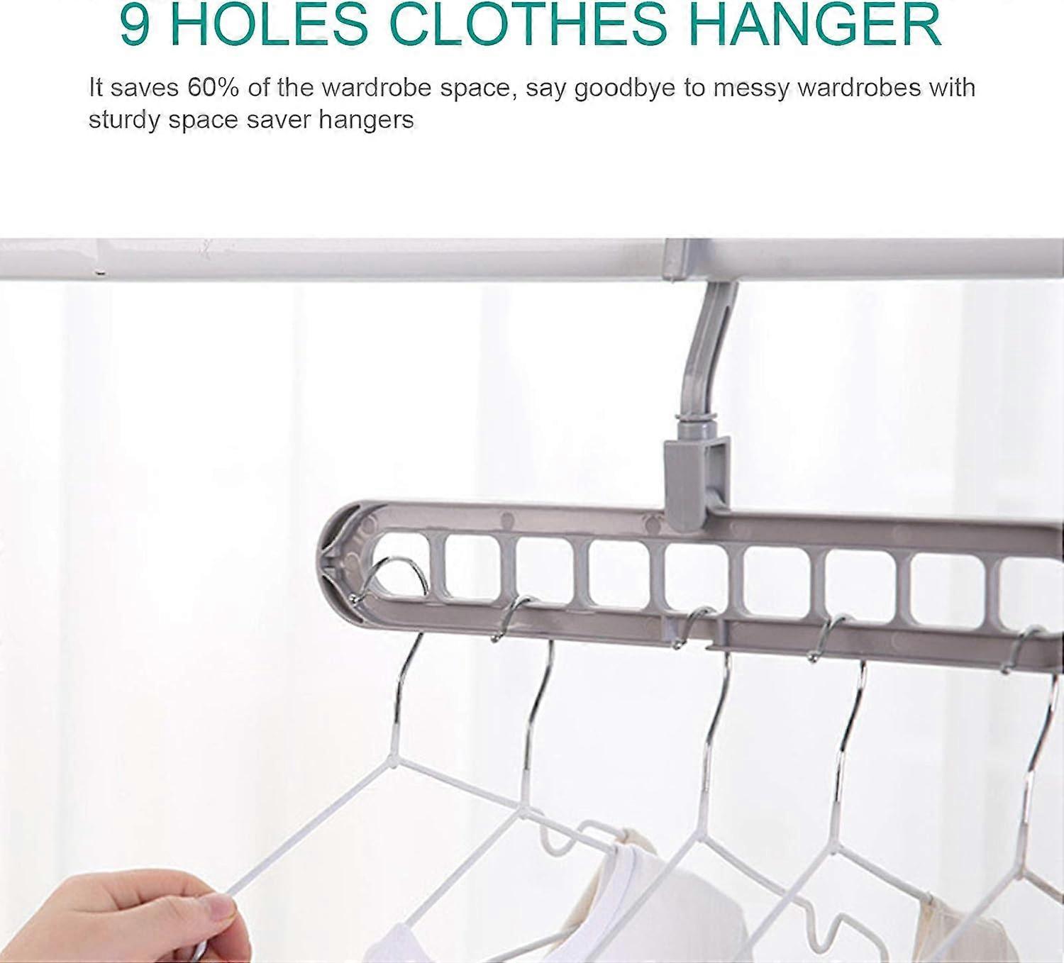 Space Saving Clothes Hanger with 360° Rotation, 9Hole Foldable Wardrobe Organizer, Plastic