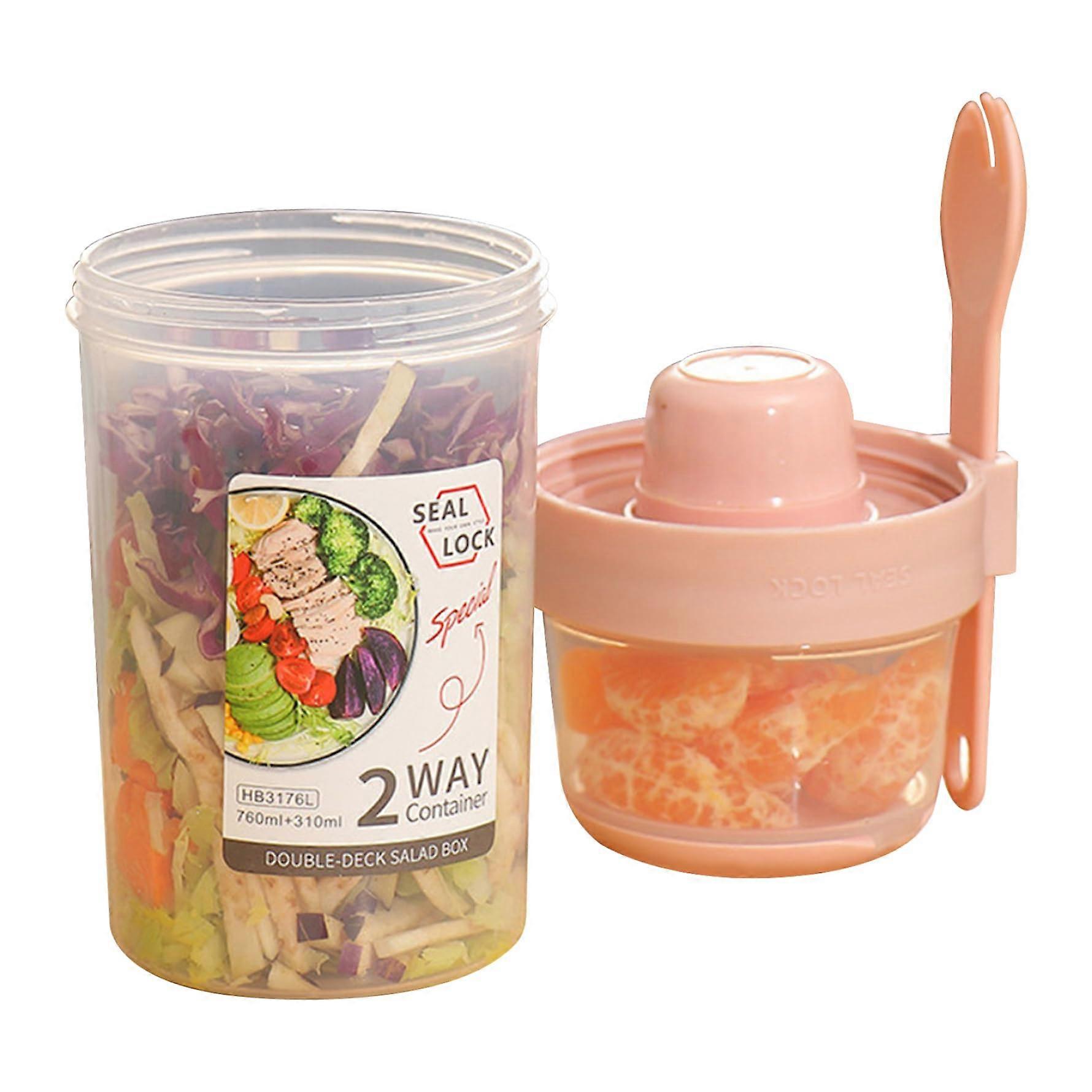 Salad Shaker Cup Leakproof Double Layer with Dressing Holder TravelFriendly Lunch Container Pink