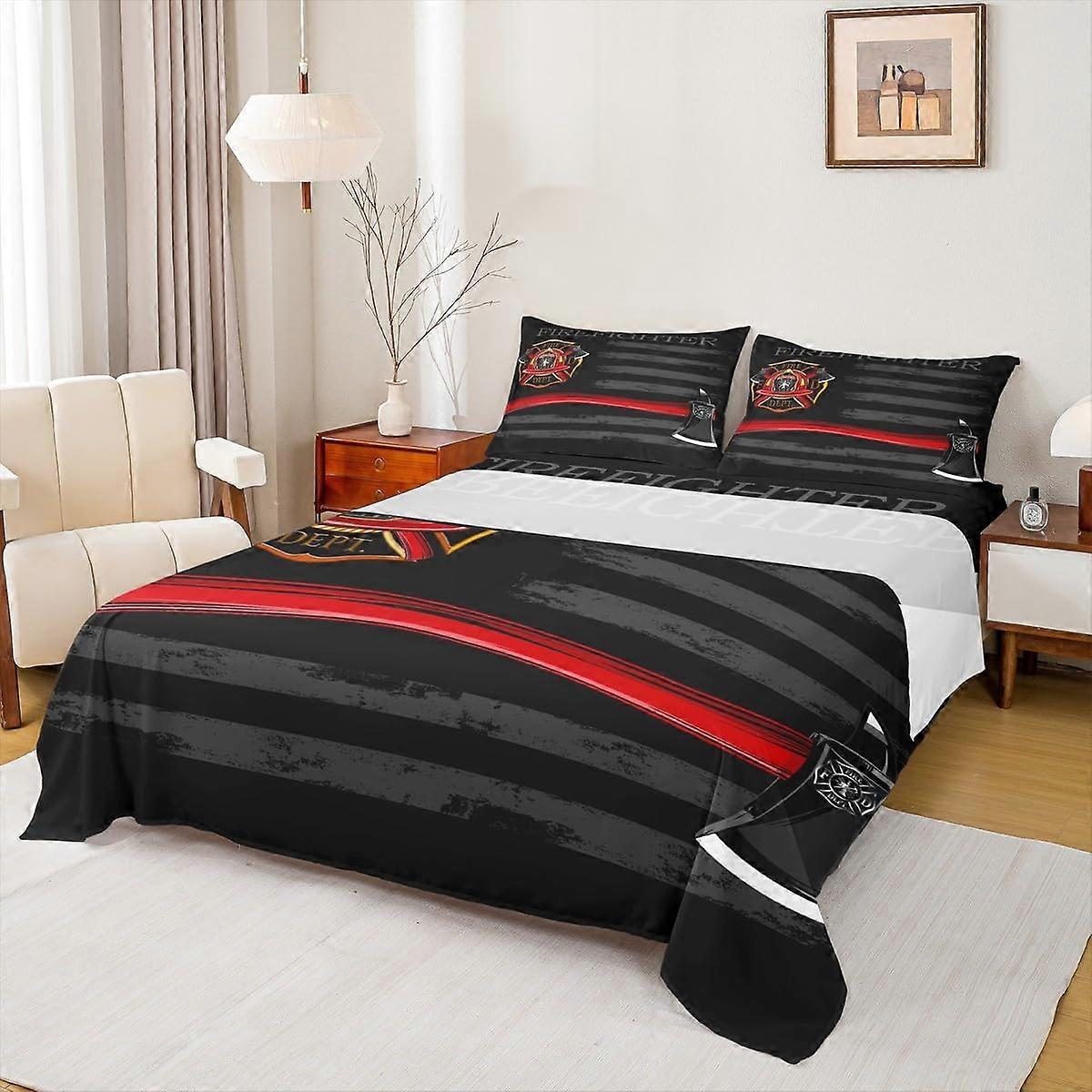 King Size Firefighter American Flag Bedding Set with Soft Microfiber Sheets and Deep Pockets