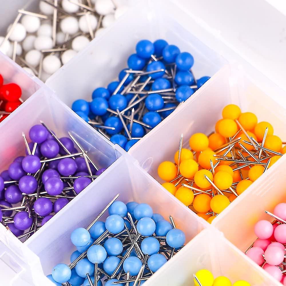 500 Punaises Multicolores Tête Plastique - Pour Cartes, Tableaux - 10 Couleurs, Boîte Rangement