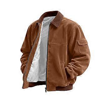 Colorblock corduroy jas voor heren in grote maten - Casual sportieve stijl met zak en rits, bruin, maat L