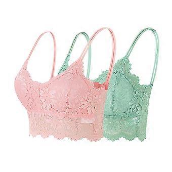 Conjunto de 2 piezas de bralette de encaje para mujer: sujetador tipo camisola antideslizante sin espalda con tirantes, lencería de encaje floral para uso diario y para combinar con otras prendas (tallas S-XL).