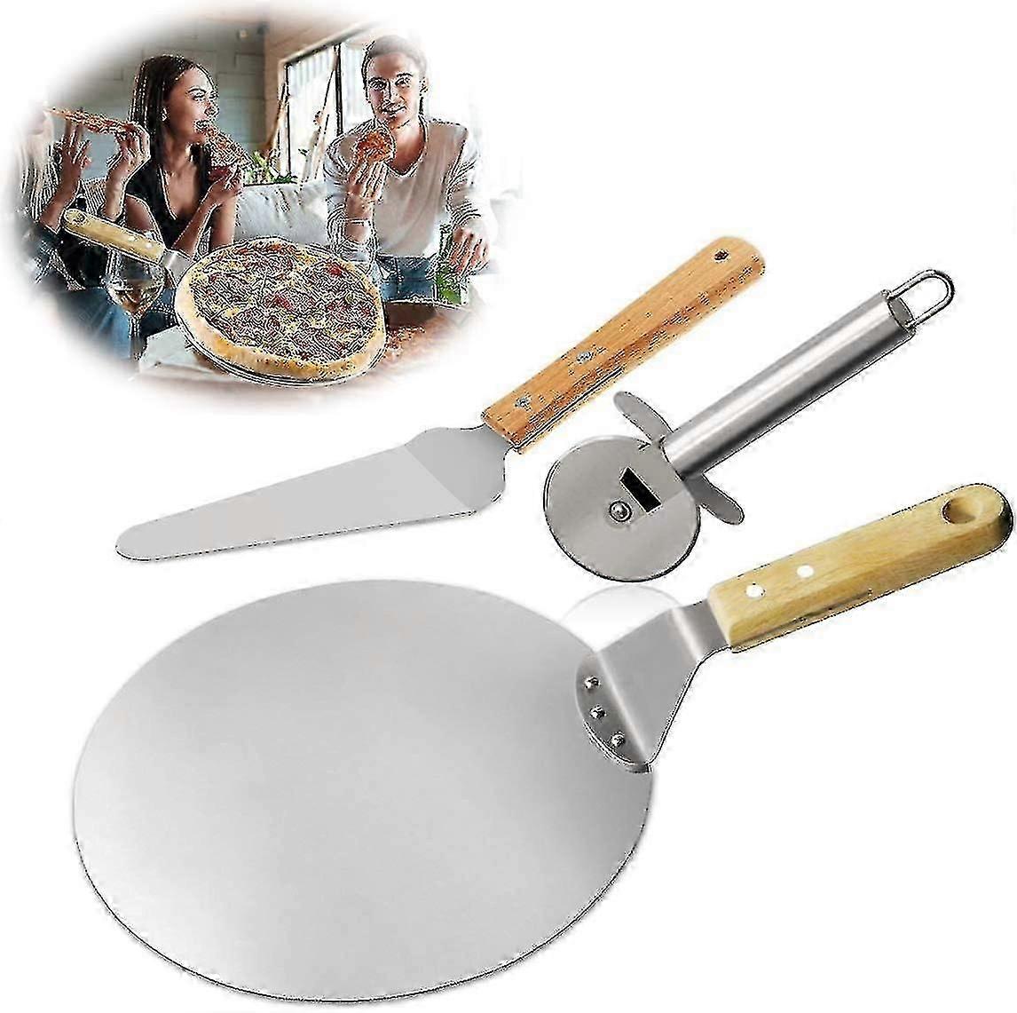 3 stk pizzakutter, pizzaspade, rustfritt