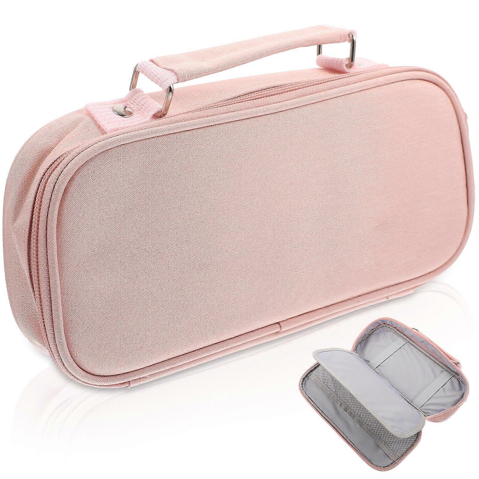 Pink Canvas Pencil Bag for Storage with Multi-Function Design
