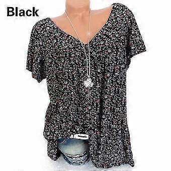 Damen Übergröße Bedruckt Kurzärmeliges T-Shirt V-Ausschnitt Top Sommer Casual Locker