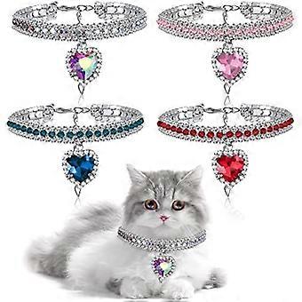 4 Pieces Rhinestone Cat Collar Diamond Cat Dog Collar with Bling Charm Rhinestones Dog Puppy Collar with Pendant Adjustable Crystal Collars Necklace f