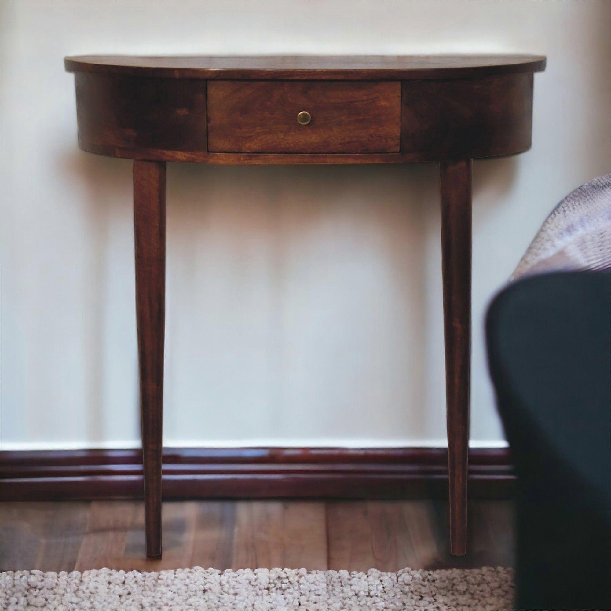 Solid Wood Backless Mounted Chestnut Console, 1 Drawer, Dark Brown