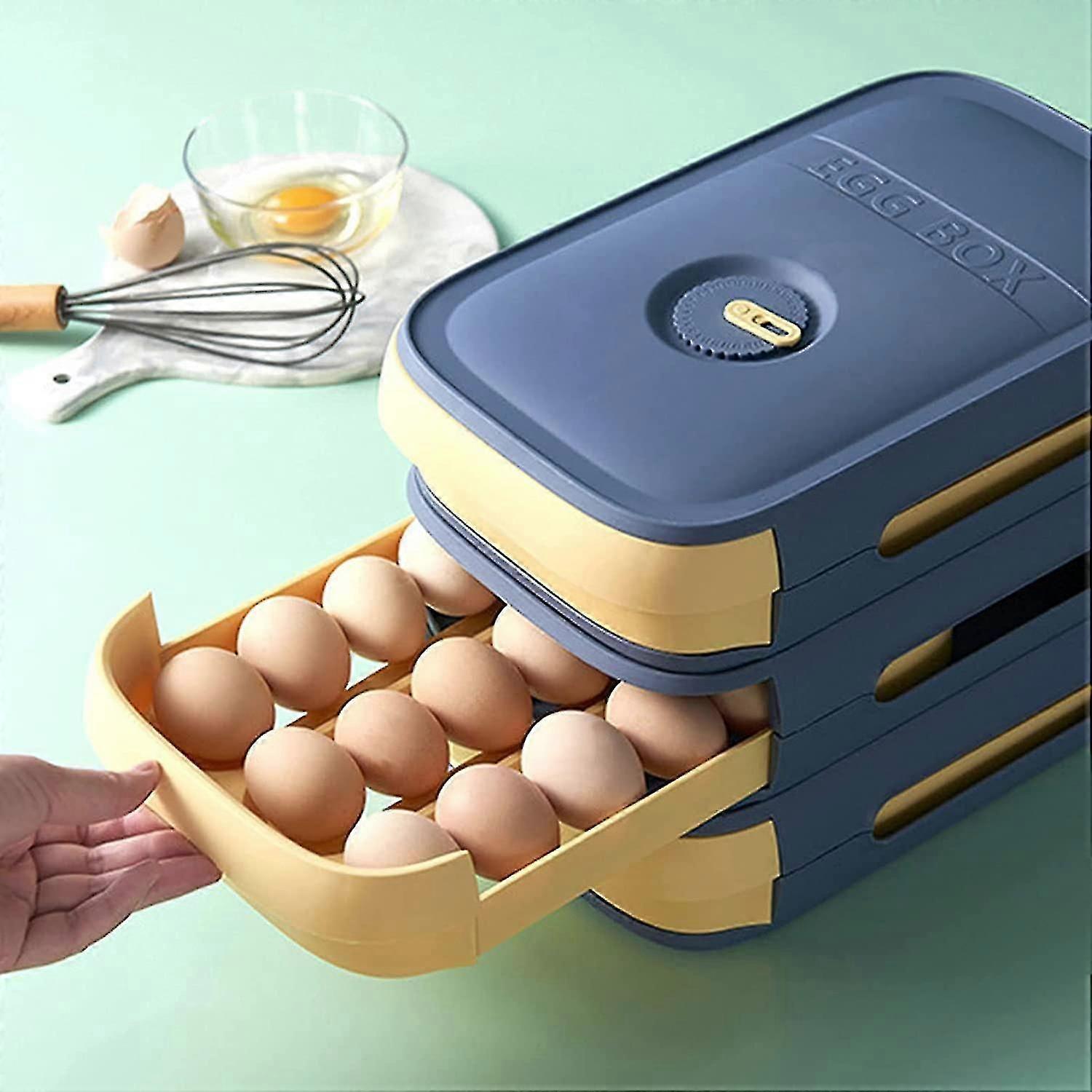 Fridge Egg Storage Box, Kitchen Drawer Type Egg Boxes With Lid, Stackable, Auto Roll Eggs, 18-20 Egg Storage